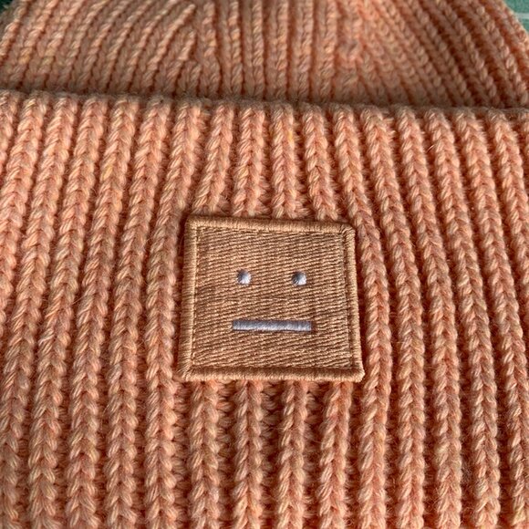 Acne Studios Pink Smiley Patch Beanie - Picture 2 of 6